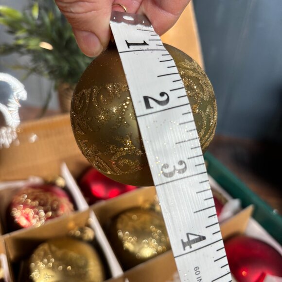 Vintage Glass Christmas Ornaments Red Gold Balls and Striped Pine Cones - Picture 6 of 12